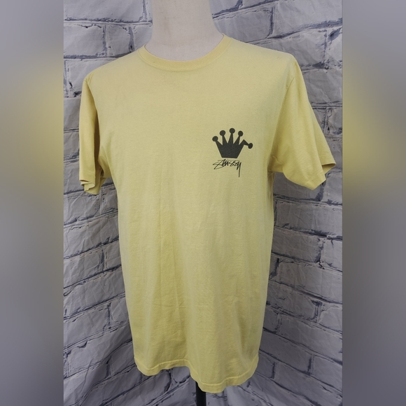 Stussy Men's T-Shirt Tee Vintage 90s Y2K Crown Yellow Broken Crown Logo Medium - Picture 4 of 10